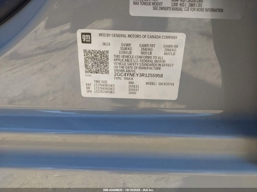 2024 Chevrolet Silverado 2500Hd 4Wd Standard Bed Lt VIN: 2GC4YNEY3R1255958 Lot: 43406620