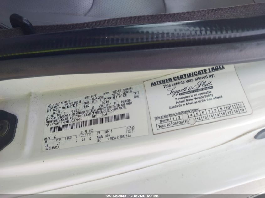 2011 Ford E-150 Commercial VIN: 1FTNE1EW9BDA77990 Lot: 43406663