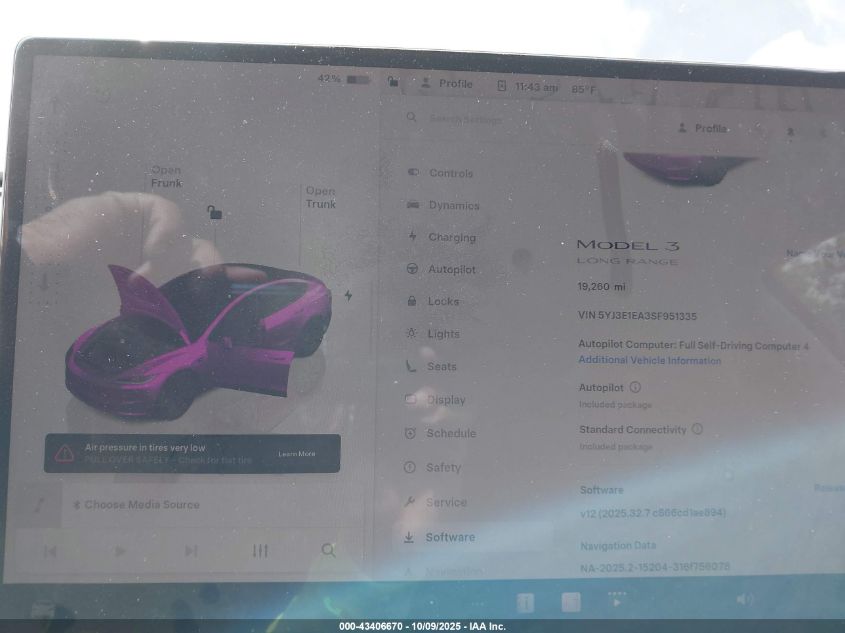 2025 Tesla Model 3 Long Range Rear-Wheel Drive VIN: 5YJ3E1EA3SF951335 Lot: 43406670