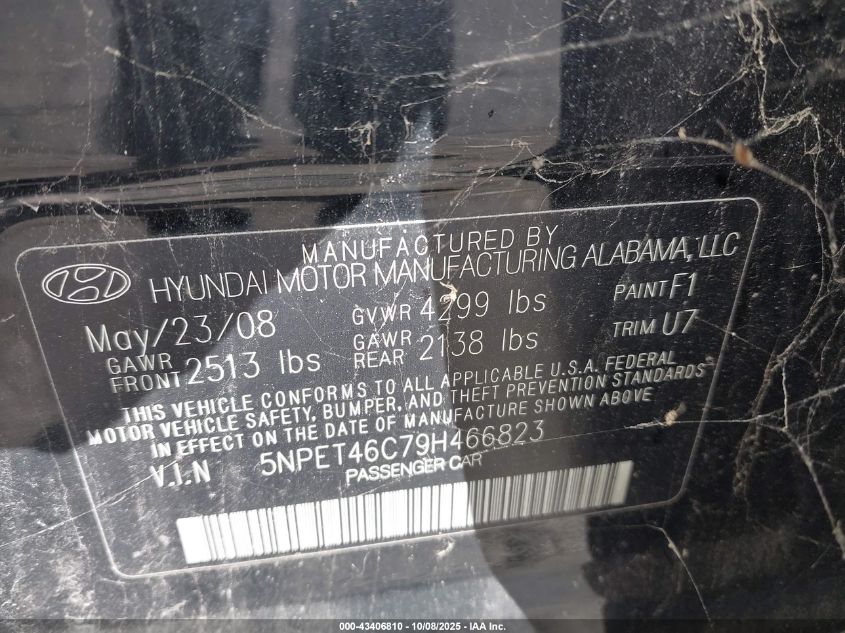 2009 Hyundai Sonata Gls VIN: 5NPET46C79H466823 Lot: 43406810