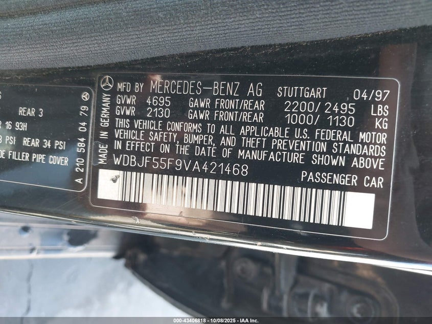 1997 Mercedes-Benz E Class VIN: WDBJX55F9VA421468 Lot: 43406818