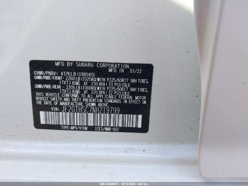 2022 Subaru Crosstrek Sport VIN: JF2GTHSC7NH219799 Lot: 43406872