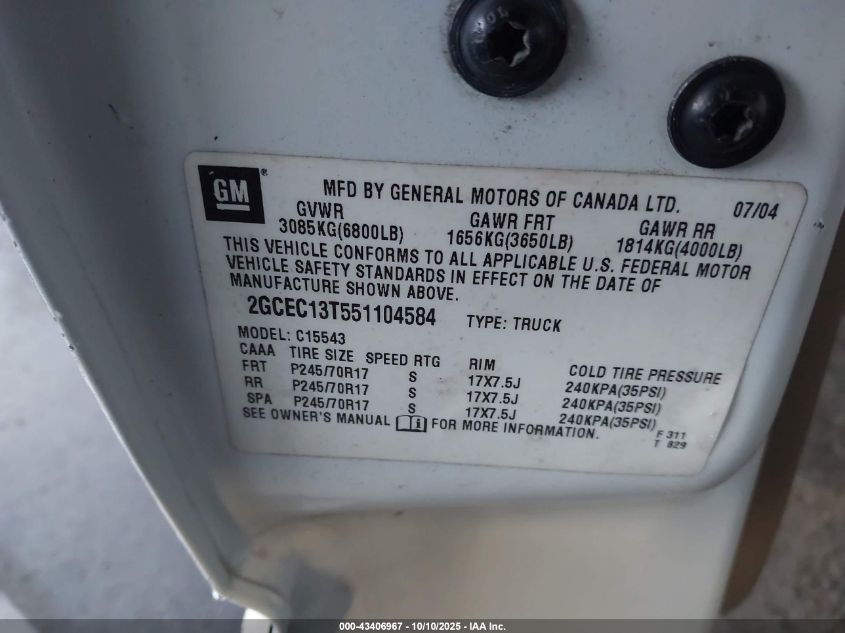 2005 Chevrolet Silverado 1500 Ls VIN: 2GCEC13T551104584 Lot: 43406967