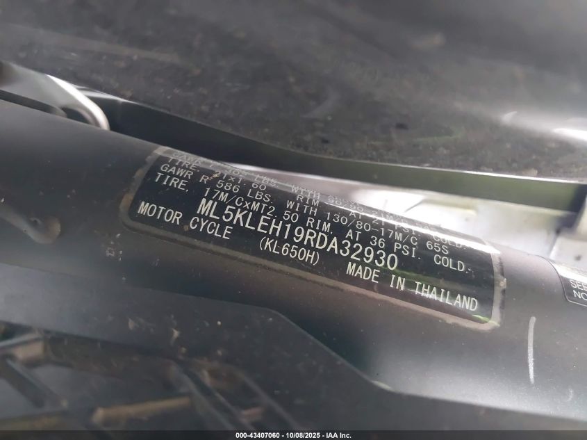 2024 Kawasaki Kl650 H VIN: ML5KLEH19RDA32930 Lot: 43407060