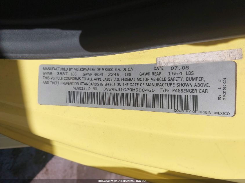 2009 Volkswagen New Beetle 2.5L VIN: 3VWRW31C29M500460 Lot: 43407102