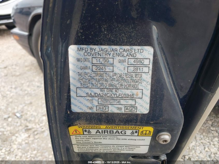 2000 Jaguar Xj8 Vanden Plas VIN: SAJDA24CXYLF05346 Lot: 43407112
