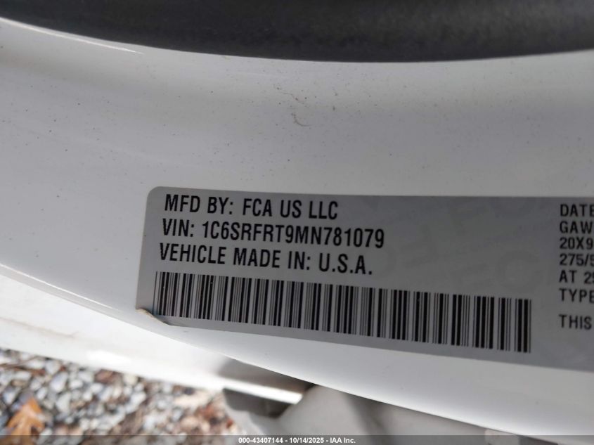 2021 Ram 1500 Laramie 4X4 6'4 Box VIN: 1C6SRFRT9MN781079 Lot: 43407144