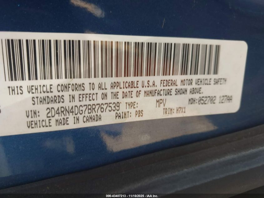 2011 Dodge Grand Caravan Express VIN: 2D4RN4DG7BR767539 Lot: 43407213