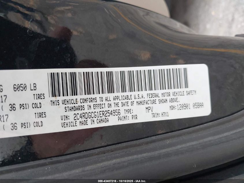 2014 Dodge Grand Caravan Sxt VIN: 2C4RDGCG1ER254956 Lot: 43407216