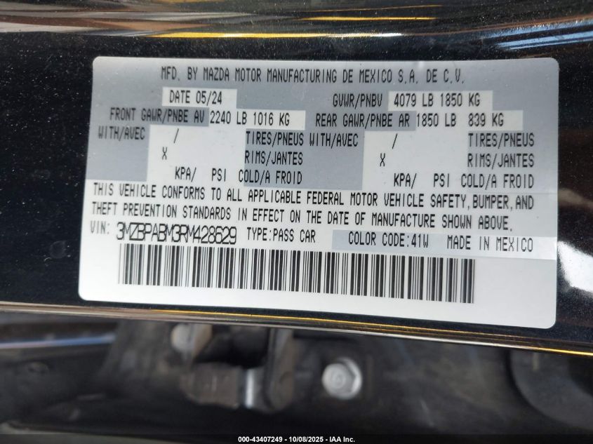 2024 Mazda Mazda3 2.5 S Select Sport VIN: 3MZBPABM3RM428629 Lot: 43407249