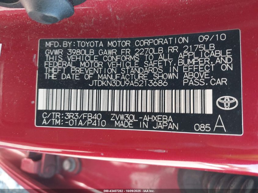 2010 Toyota Prius Iii VIN: JTDKN3DU9A5213686 Lot: 43407282