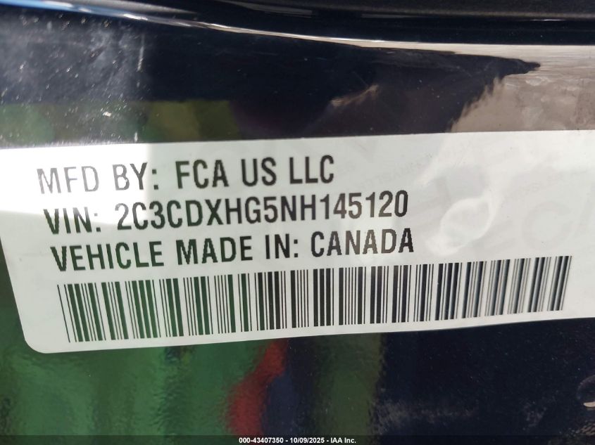 2022 Dodge Charger Gt VIN: 2C3CDXHG5NH145120 Lot: 43407350