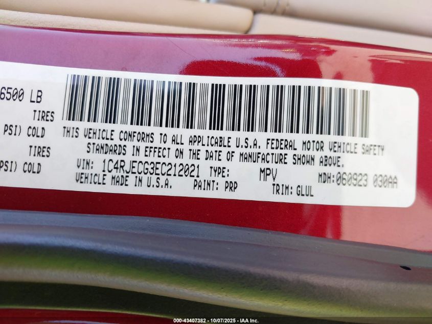 2014 Jeep Grand Cherokee Overland VIN: 1C4RJECG3EC212021 Lot: 43407382