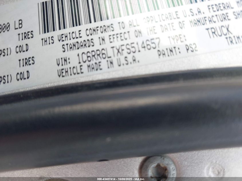 2015 Ram 1500 Lone Star VIN: 1C6RR6LTXFS514657 Lot: 43407414