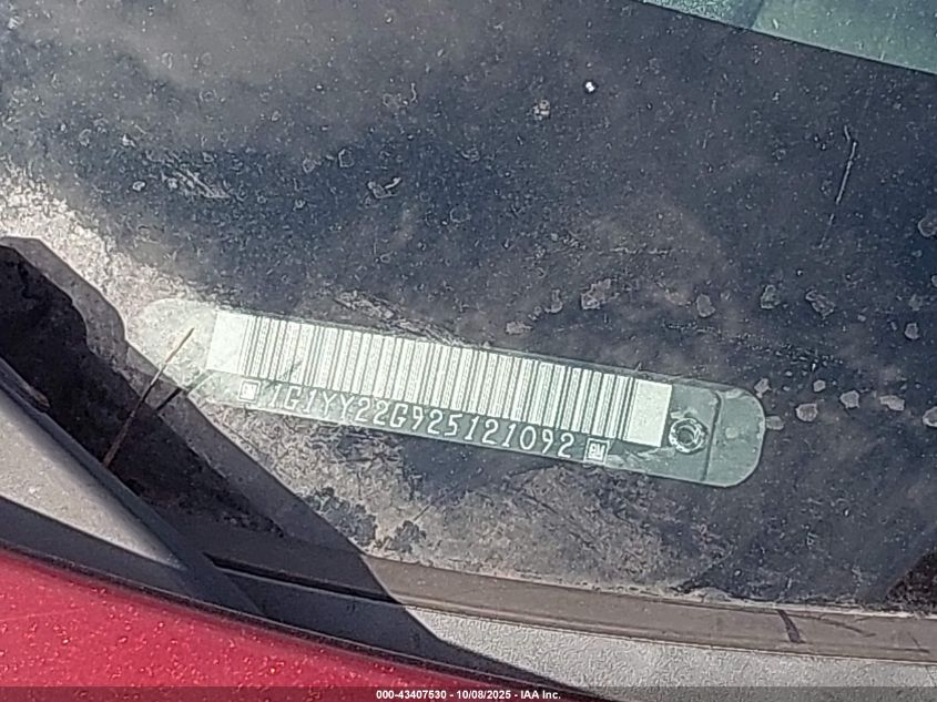 2002 Chevrolet Corvette VIN: 1G1YY22G925121092 Lot: 43407530