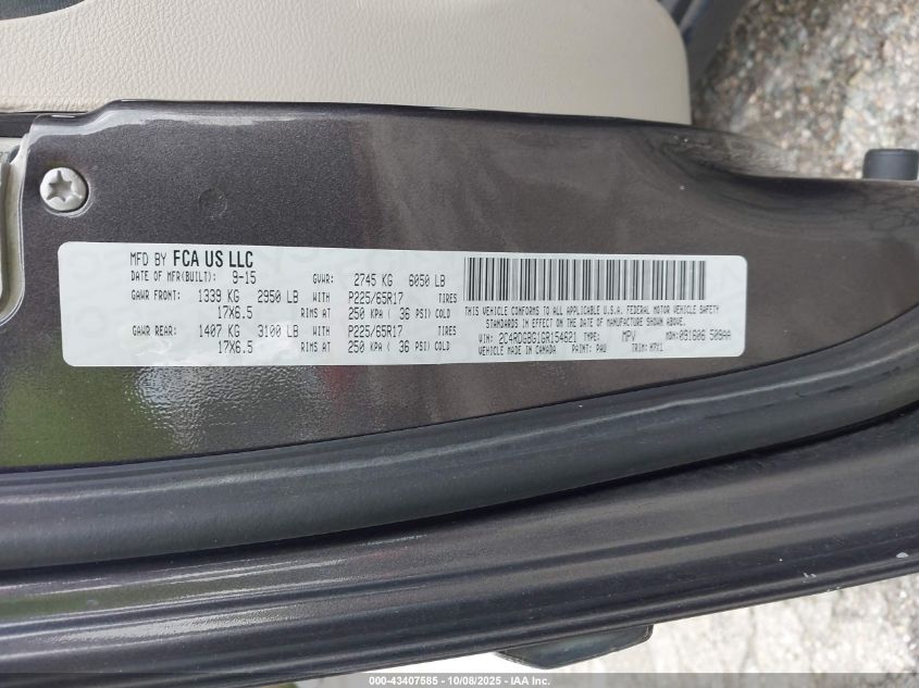 2016 Dodge Grand Caravan American Value Pkg VIN: 2C4RDGBG1GR154621 Lot: 43407585