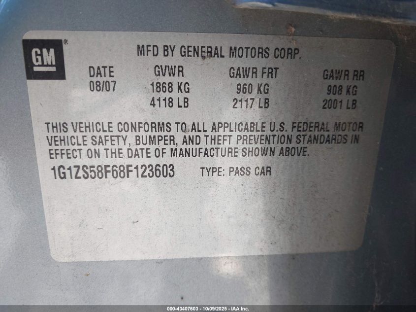 2008 Chevrolet Malibu Classic Ls VIN: 1G1ZS58F68F123603 Lot: 43407603