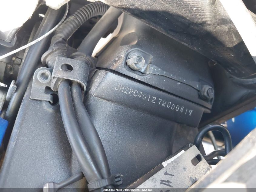 2007 Honda Cbr600 Rr VIN: JH2PC40127M000419 Lot: 43407668