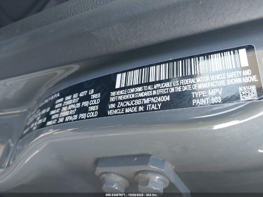 2021 Jeep Renegade Latitude Fwd VIN: ZACNJCBB7MPN24004 Lot: 43407671