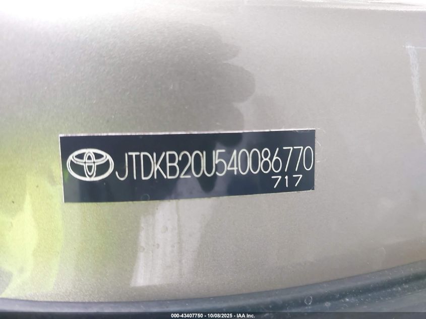 2004 Toyota Prius VIN: JTDKB20U540086770 Lot: 43407750