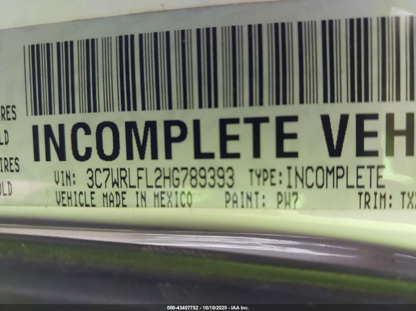 2017 Ram 4500 Chassis Tradesman/Slt/Laramie VIN: 3C7WRLFL2HG789393 Lot: 43407752