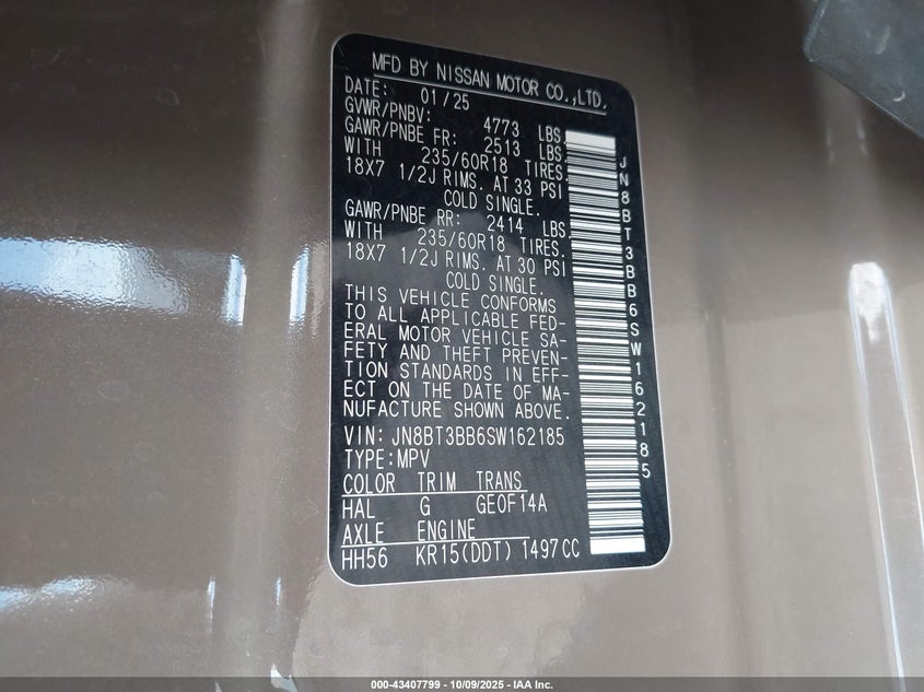 2025 Nissan Rogue Sv Intelligent Awd VIN: JN8BT3BB6SW162185 Lot: 43407799