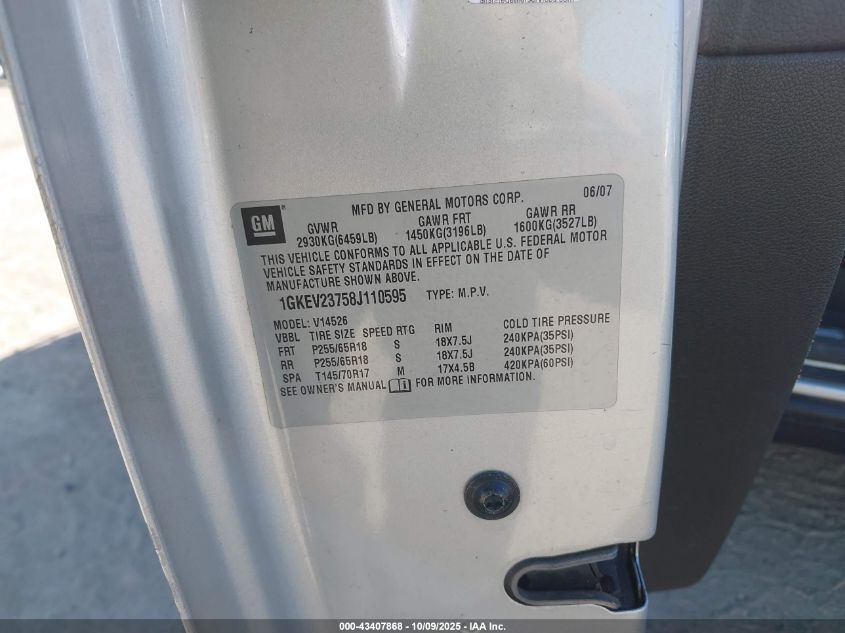 2008 GMC Acadia Slt-1 VIN: 1GKEV23758J110595 Lot: 43407868