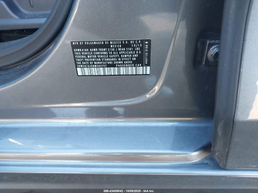 2016 Volkswagen Jetta 1.4T S VIN: 3VW267AJXGM264757 Lot: 43408042