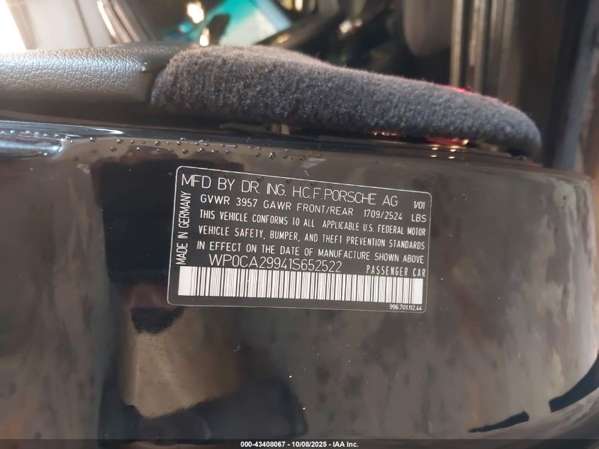 2001 Porsche 911 Carrera/Carrera 4 VIN: WP0CA29941S652522 Lot: 43408067