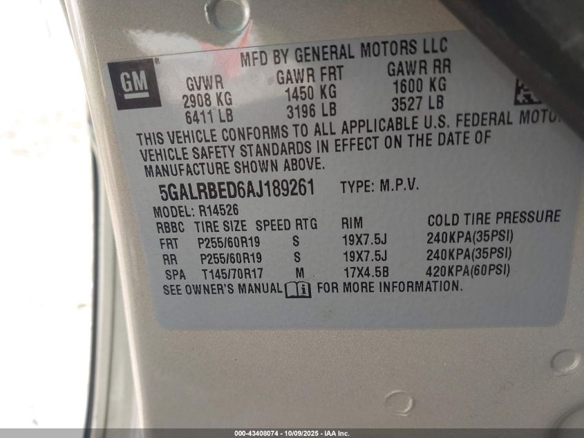 2008 Buick Enclave Cxl VIN: 5GAEV23798J280858 Lot: 43408074