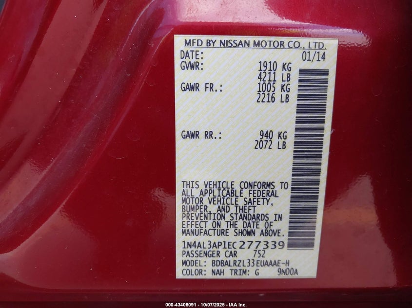 2014 NISSAN ALTIMA 2.5 S · Фото 9