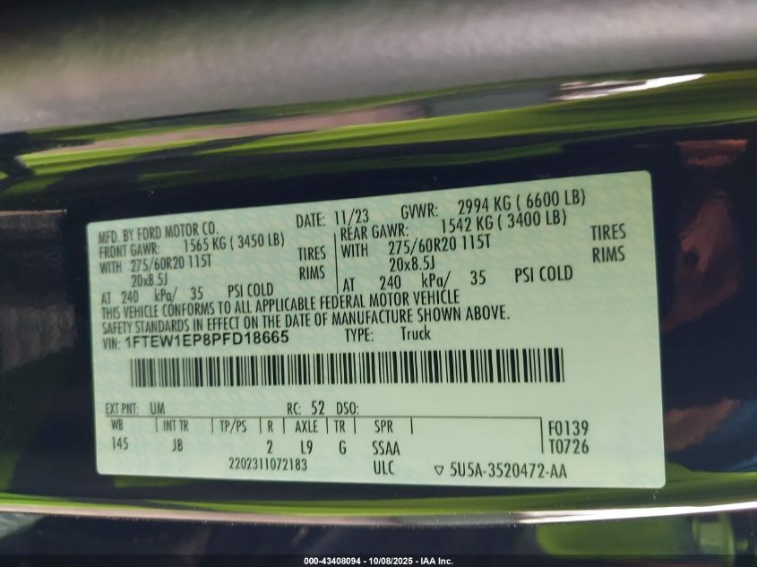 2023 Ford F-150 Xl VIN: 1FTEW1EP8PFD18665 Lot: 68011015