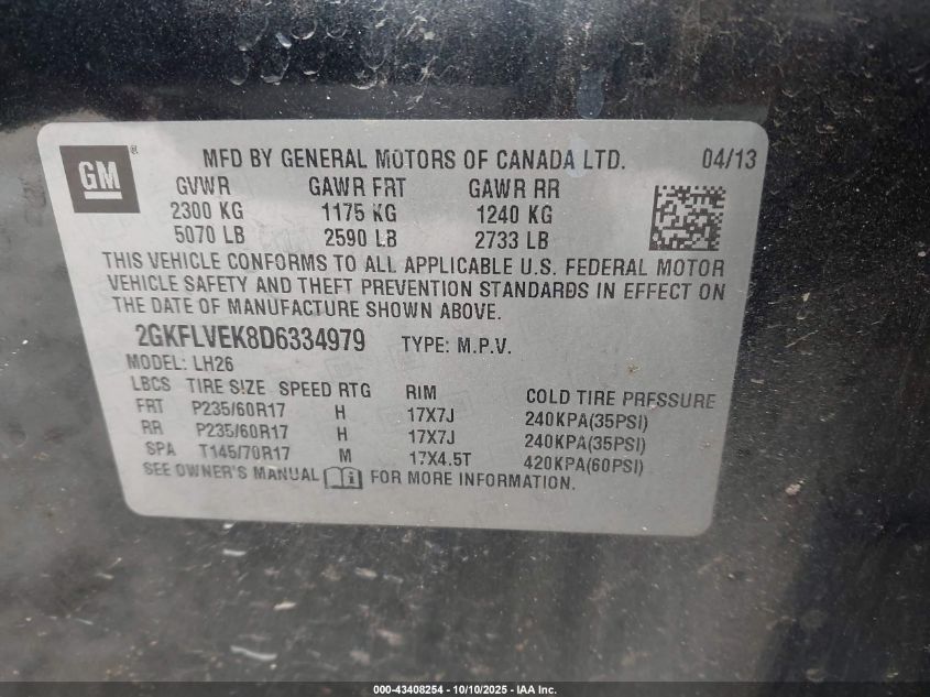 2013 GMC Terrain Slt-1 VIN: 2GKFLVEK8D6334979 Lot: 43450375