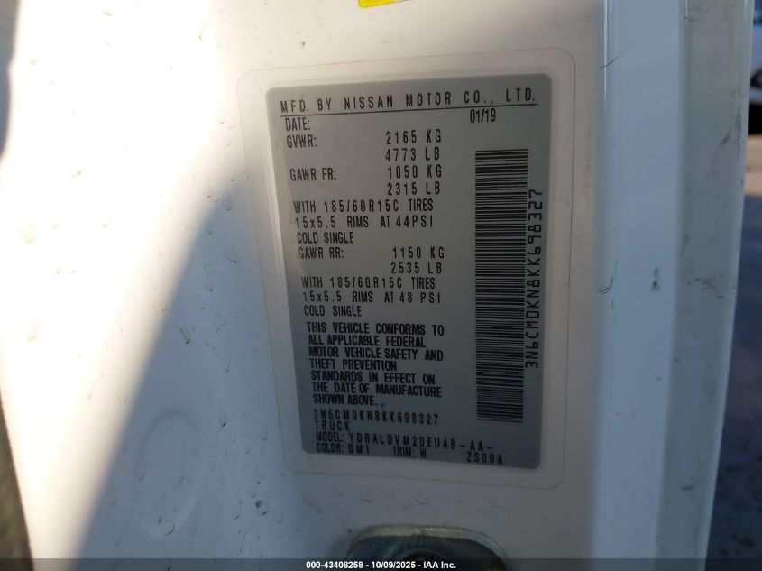 2019 Nissan Nv200 S VIN: 3N6CM0KN8KK698327 Lot: 43408258