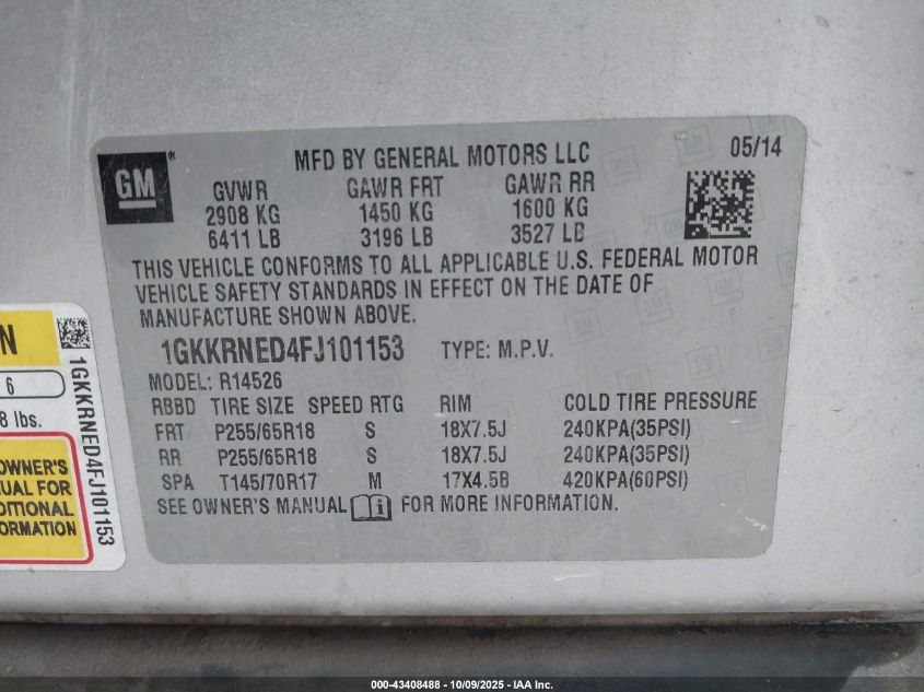 2015 GMC Acadia Sle-1 VIN: 1GKKRNED4FJ101153 Lot: 43408488