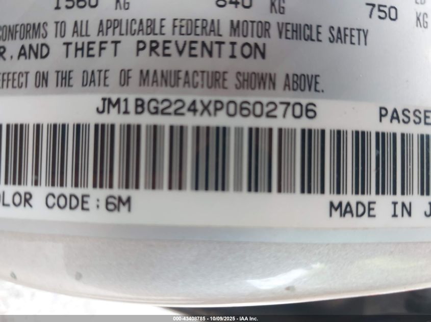 1993 Mazda Protege Dx VIN: JM1BG224XP0602706 Lot: 43408785