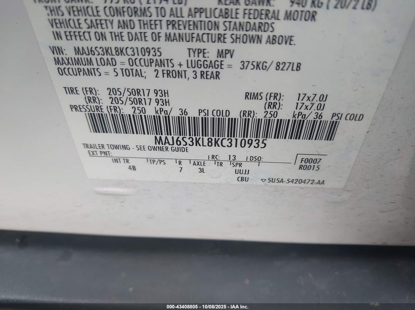 2019 FORD ECOSPORT TITANIUM MAJ6S3KL8KC310935