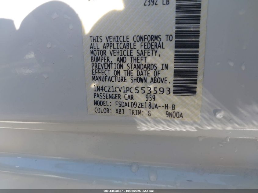 2023 Nissan Leaf Sv Plus 60 Kwh VIN: 1N4CZ1CV1PC553593 Lot: 43408837