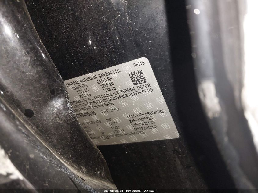 2015 Chevrolet Equinox 2Lt VIN: 2GNFLGEK2F6405045 Lot: 43408858