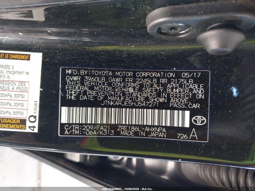 2017 Toyota Corolla Im VIN: JTNKARJE5HJ547271 Lot: 43408893