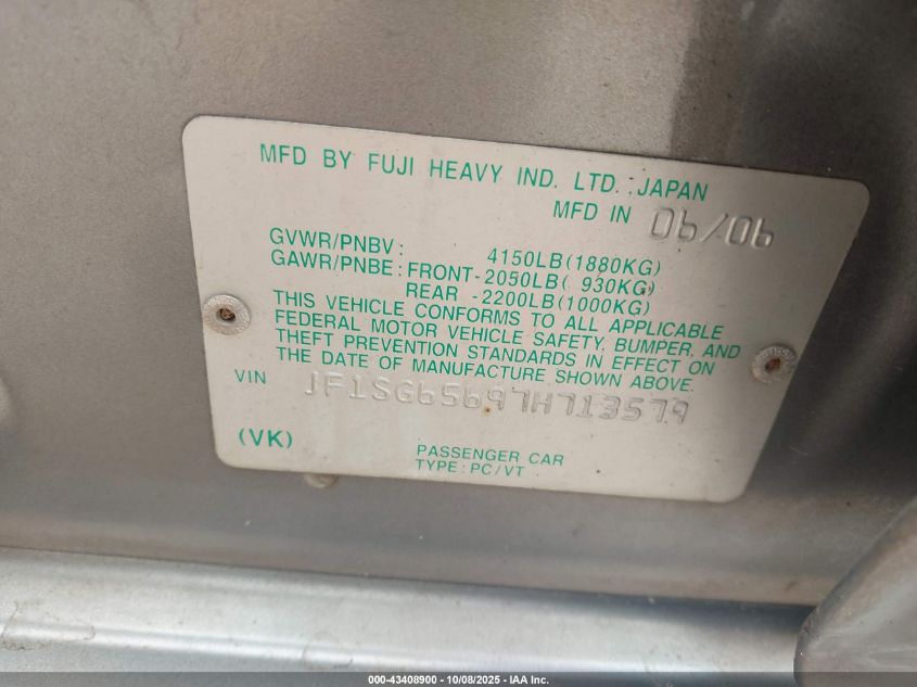 2007 Subaru Forester 2.5X VIN: JF1SG65697H713579 Lot: 43408900