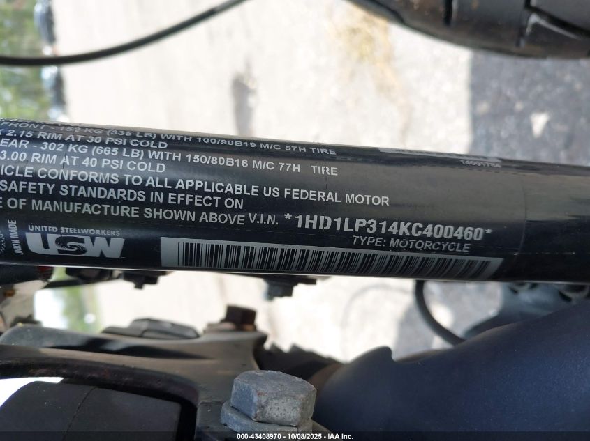 2019 Harley-Davidson Xl1200 Ns VIN: 1HD1LP314KC400460 Lot: 43408970
