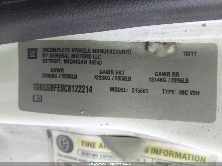 2012 Chevrolet Colorado Work Truck VIN: 1GBGSBFE0C8122214 Lot: 43409060