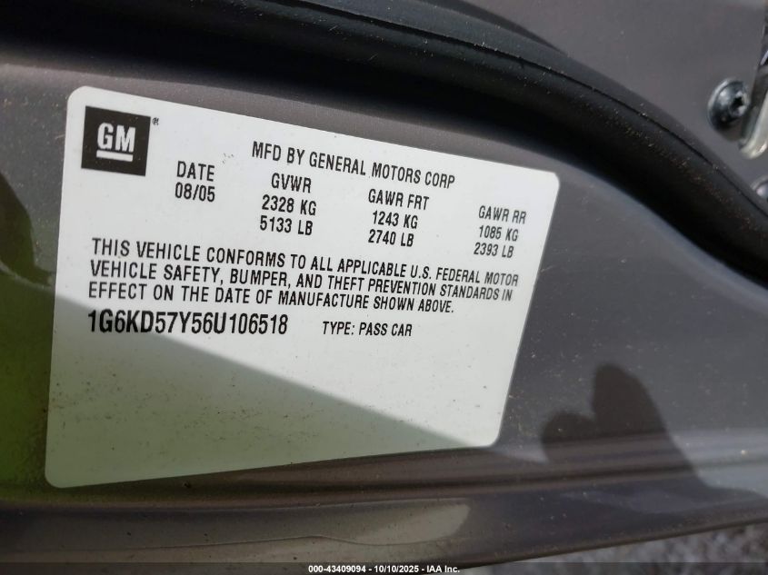 2006 Cadillac Dts Standard VIN: 1G6KD57Y56U106518 Lot: 43409094