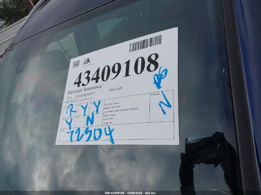 2016 Volkswagen Tiguan R-Line VIN: WVGBV7AX1GW025300 Lot: 43409108