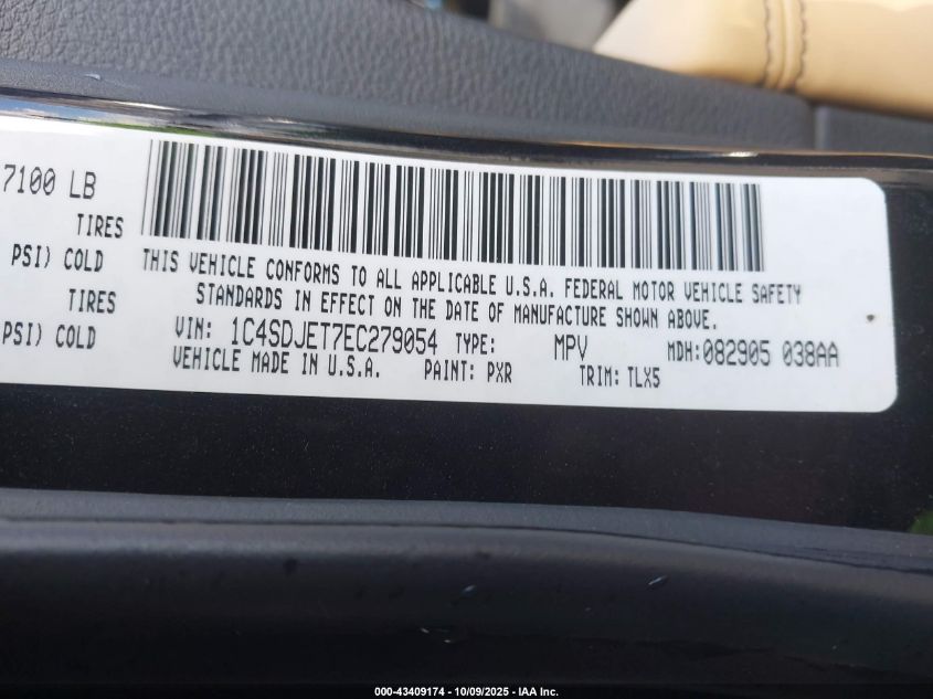 2014 Dodge Durango Citadel VIN: 1C4SDJET7EC279054 Lot: 43409174