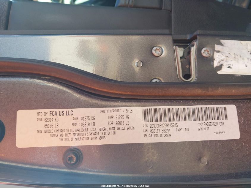 2016 Chrysler 300C VIN: 2C3CCAEG7GH105905 Lot: 43409175