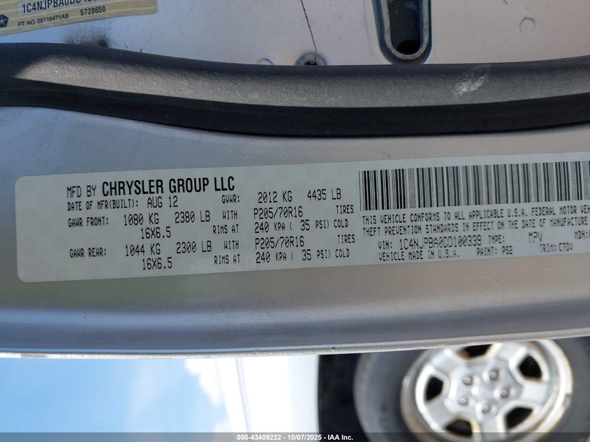 2013 Jeep Patriot Sport VIN: 1C4NJPBA0DD100339 Lot: 43409222