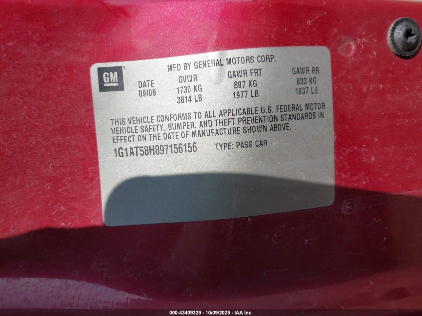 2009 Chevrolet Cobalt Lt VIN: 1G1AT58H897156156 Lot: 43409329