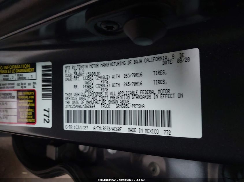 2020 Toyota Tacoma Trd Off-Road VIN: 3TMCZ5AN0LM362664 Lot: 43409343